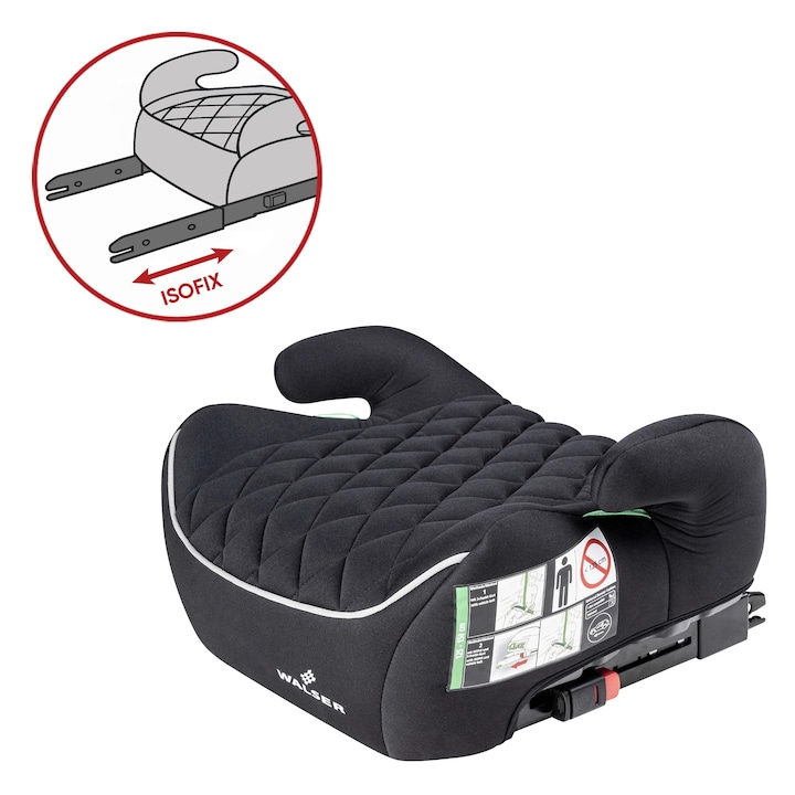 Inaltator auto pentru copii Andy cu ISOFIX Premium, Walser, Testat si Certificat ECE R 129, i-Size, 6-12 ani, 125-150 cm, 22-36 Kg, scaun inaltator universal, negru