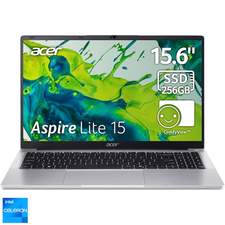 Laptop Acer Aspire Lite 15 cu procesor Intel® Celeron® N4500 pana la 2.8GHz, 15.6', Full HD, IPS, 8GB LPDDR4X, 256GB SSD, Intel® UHD Graphic, No OS, Pure Silver