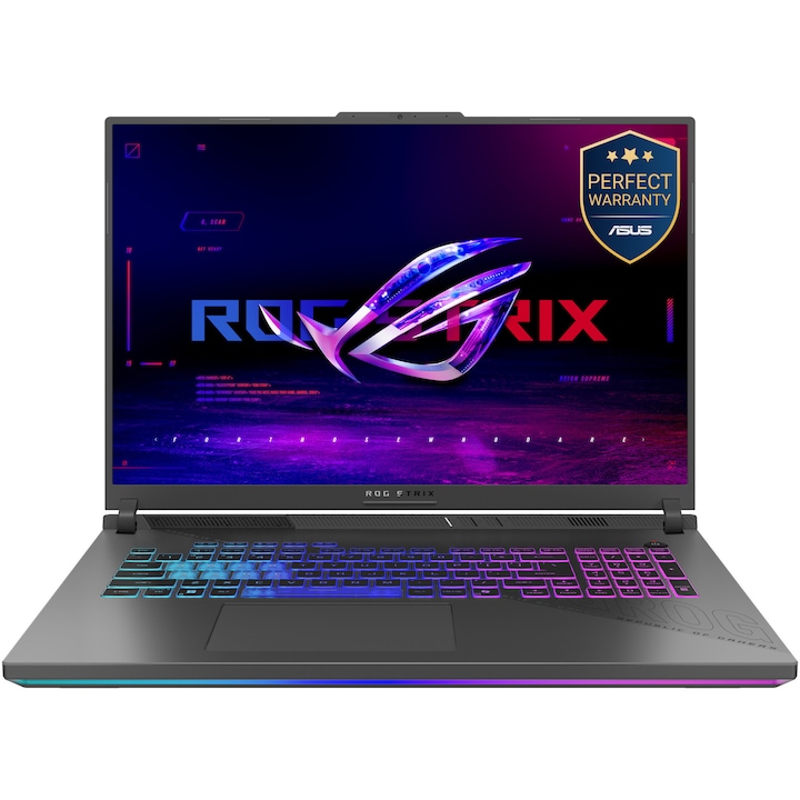Laptop Gaming ASUS ROG Strix G18 G814PM cu procesor AMD Ryzen™ 9 8940HX pana la 5.3GHz, 18', Full HD+, WUXGA, 144Hz, IPS, 32GB DDR5 RAM, 1TB SSD, NVIDIA® GeForce RTX™ 5060 8GB GDDR7, No OS, Eclipse Gray