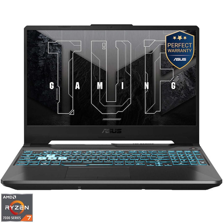 Laptop Gaming ASUS ASUS TUF A15 FA506NCG cu procesor AMD Ryzen™ 7 7445HS pana la 4.7GHz, 15.6', Full HD, IPS, 144Hz, 16GB DDR5 RAM, 512GB SSD, NVIDIA® GeForce RTX™ 3050 4GB GDDR6, No OS, Graphite Black