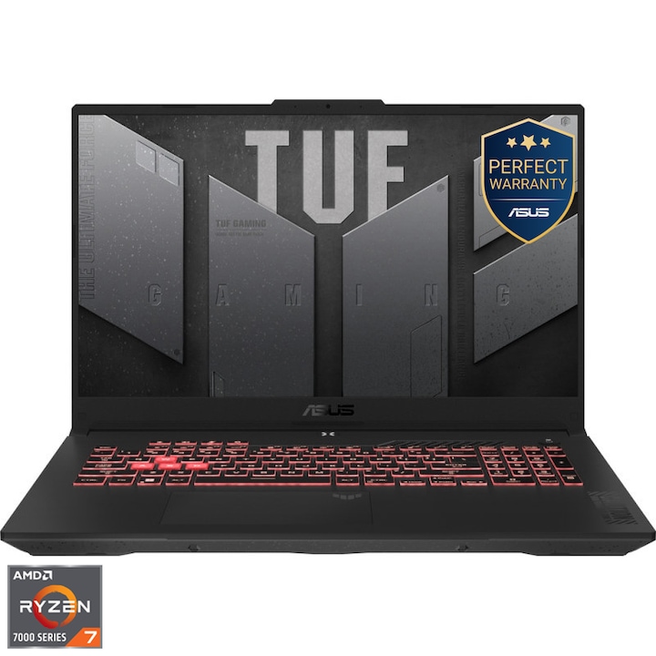 Laptop Gaming ASUS TUF A17 cu procesor AMD Ryzen™ 7 7445HS pana la 4.7GHz, 17.3', Full HD, 144Hz, IPS, 16GB DDR5 RAM, 512GB SSD, NVIDIA® GeForce RTX™ 4050 6GB GDDR6, No OS, Mecha Grey
