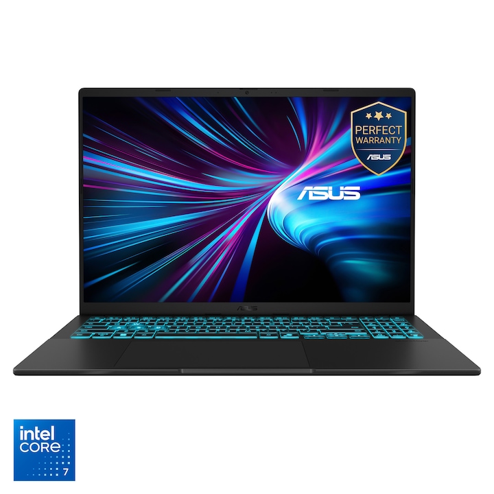 Laptop ASUS V16 V3607VH cu procesor Intel® Core™ 7 240H pana la 5.2GHz, 16', WUXGA, 144Hz, 16GB DDR5 RAM, 1TB SSD, NVIDIA® GeForce RTX™ 5050 8GB GDDR7, No OS, Matte Black