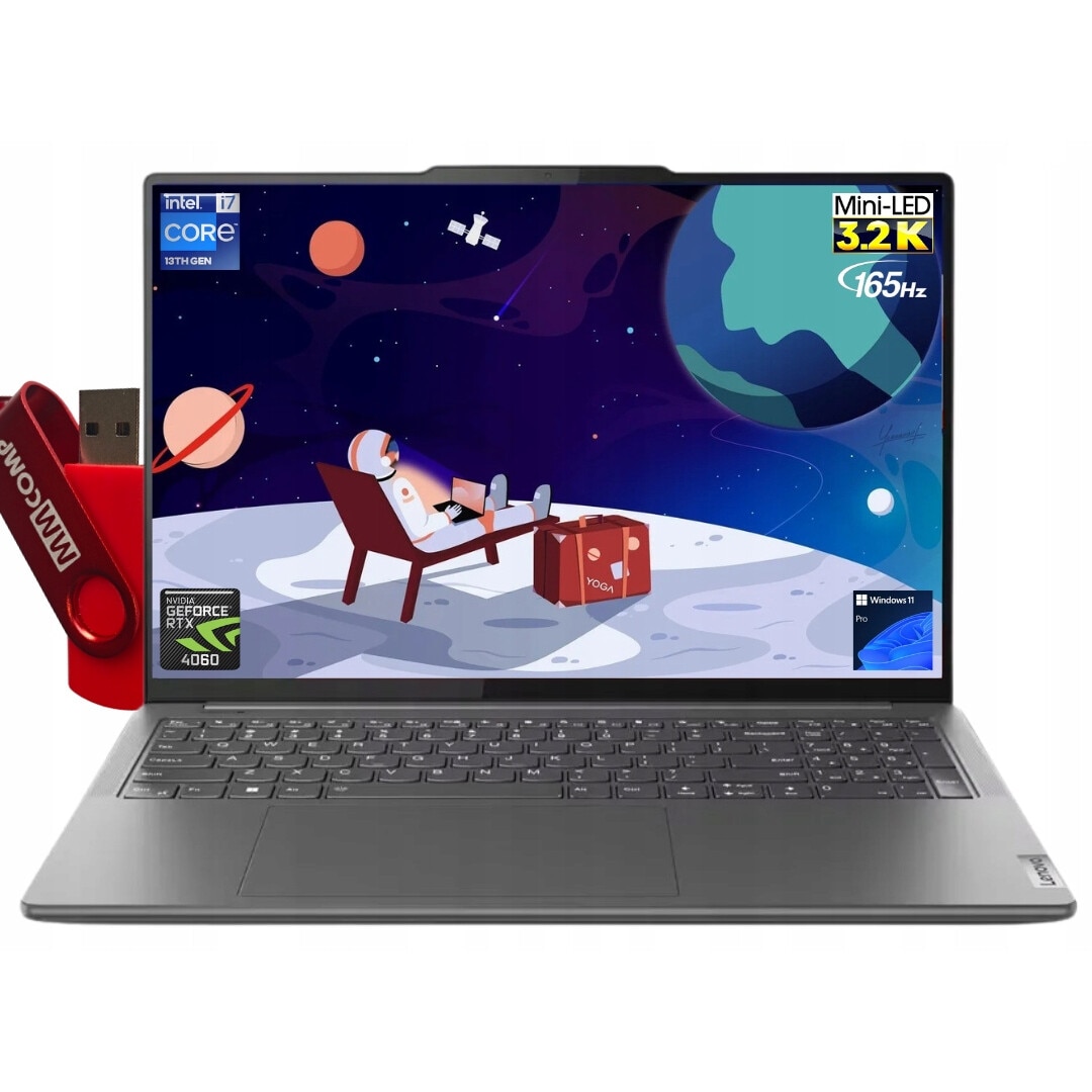 Laptop Lenovo Yoga Pro 9, i7-13705H, 16GB RAM, 1TB SSD, 3,2K MiniLED, RTX 4060 8GB, Gri, 16 inch, Set cu Pendrive 4GB